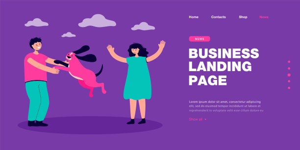 快乐的女孩问候朋友，可爱的狗扑向男孩图片下载