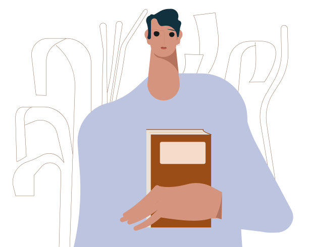 聪明的学生在准备考试。年轻人拿着一本书。图片下载