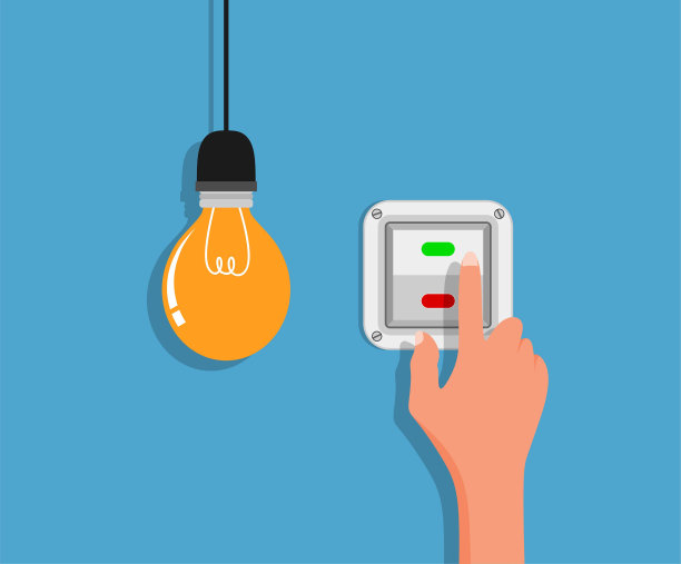 扁平灯泡打开和关闭与灯开关打开图片下载