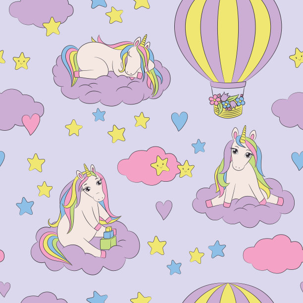 独角兽宝宝无缝图案。可爱的独角兽重复设计。图片下载