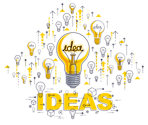 闪亮的灯泡和一套灯泡图标，创意创意概念，头脑风暴寓言，矢量插图。图片下载
