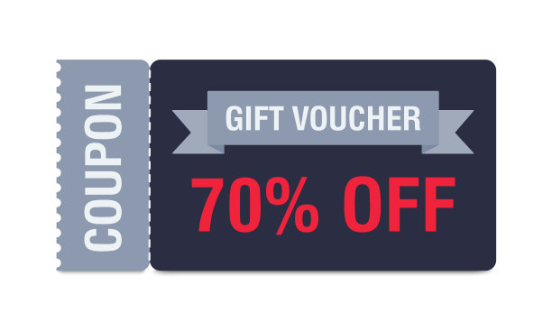 优惠券模型七折优惠。折扣券、礼品券。优惠券促销销售。向量图片下载