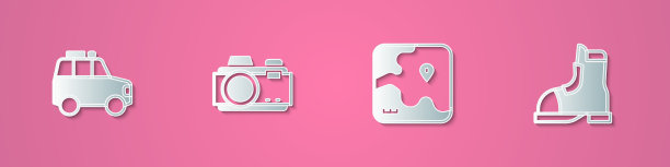 Set paper cut汽车摄影相机非洲狩猎地图图片下载