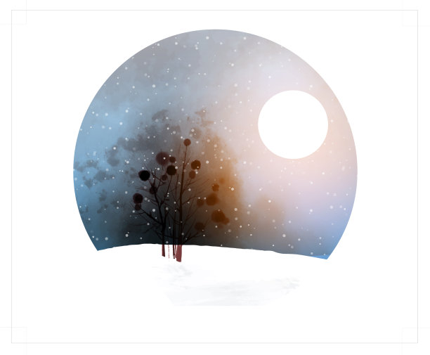 冬季景观，树木和月亮在圆形图片下载