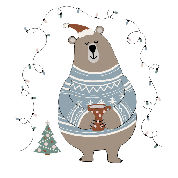 可爱的卡通熊穿着毛衣和冬天的帽子图片下载