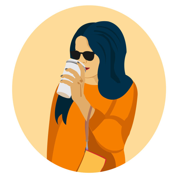 时尚女孩喝咖啡扁平图片下载