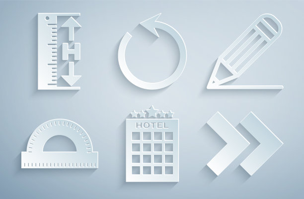设有酒店建筑铅笔、线量角器图片下载