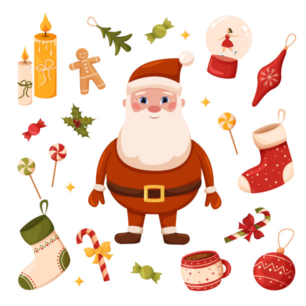 一套圣诞物品圣诞老人图片下载