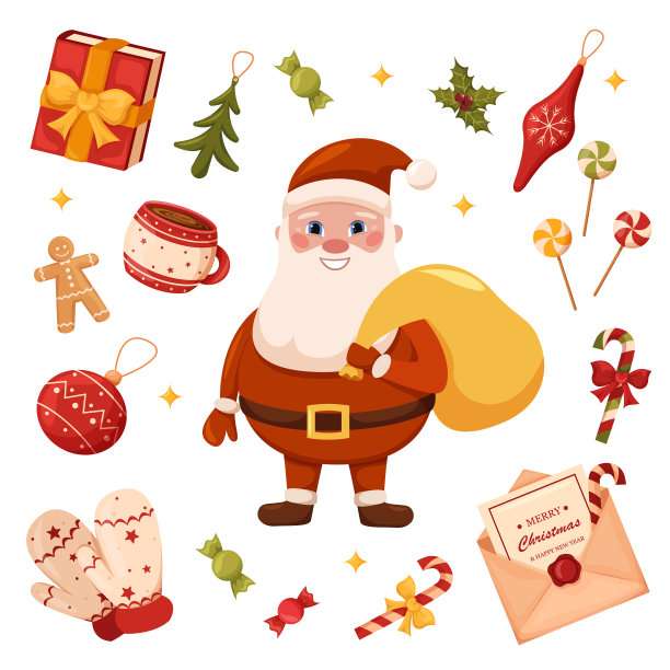 一套圣诞物品圣诞老人图片下载