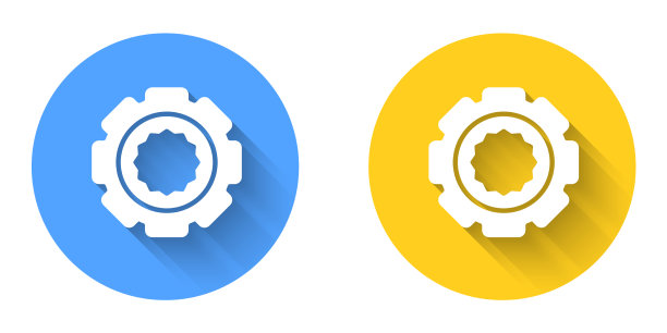 白色齿轮图标孤立与长阴影图片下载