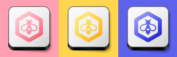 粉红色上分离出蜜蜂和蜂巢图标图片下载