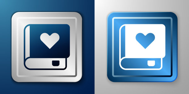 白色爱情书图标孤立在蓝色和灰色图片下载