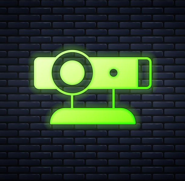 发光的霓虹灯网络相机图标孤立的砖图片下载