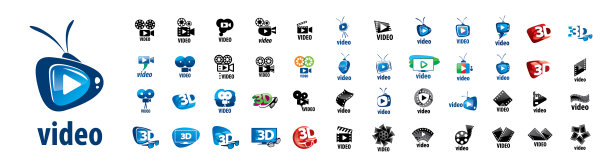 一组白色背景的视频标志图片下载