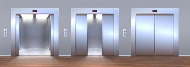 现实的大堂内部与电梯开放和图片下载
