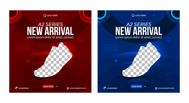 鞋子广告横幅设计红色渐变蓝色图片下载
