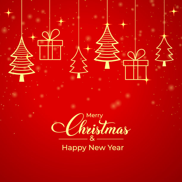 红色圣诞卡金色礼品盒金色图片下载