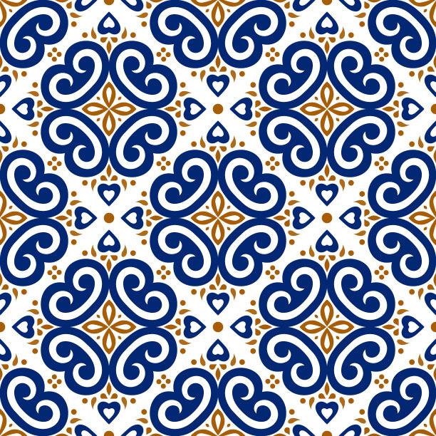 蓝色和橙色的装饰无缝图案图片下载