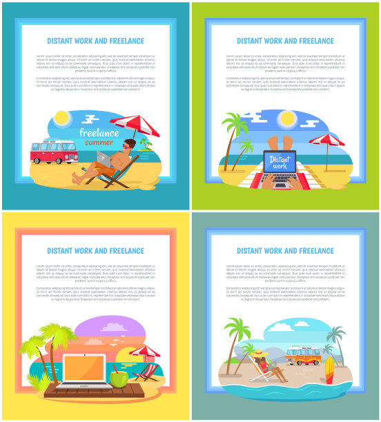 远程工作和自由职业者设置网络海报的人图片下载