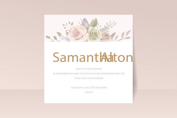 美丽的手绘玫瑰婚礼请柬图片下载