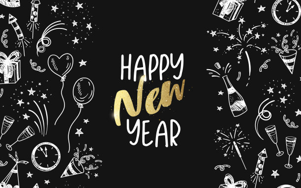 可爱的手绘新年设计涂鸦模板图片下载