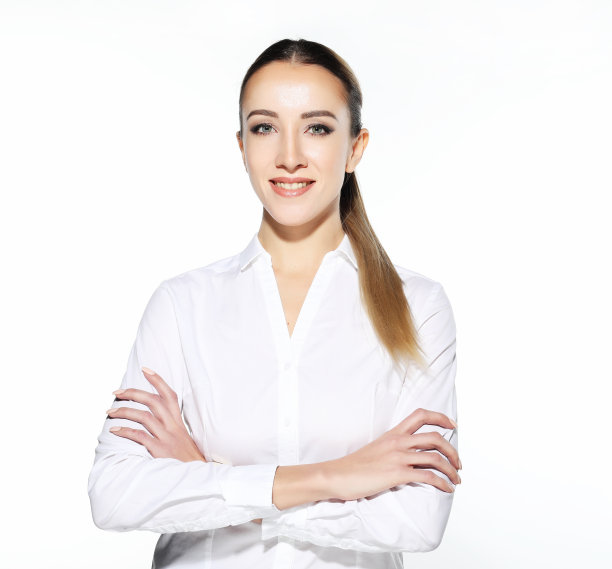 特写肖像的年轻商业女性在白色背景图片下载