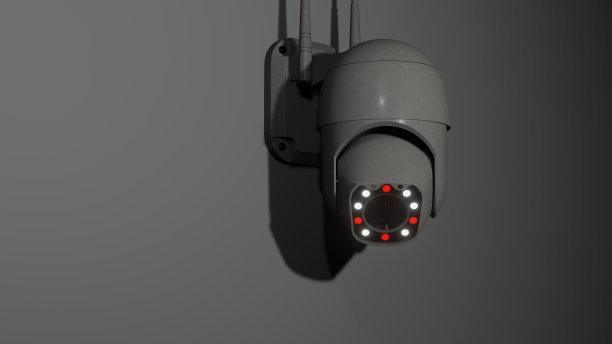 视频监控摄像机。闭路电视-安全系统。夜间的PTZ摄像机。图片下载