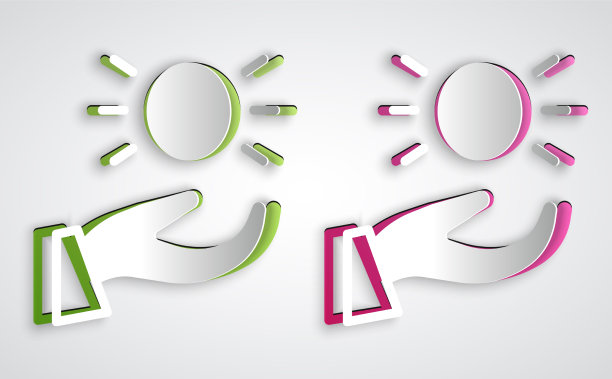 剪纸球悬浮在上方，手图标孤立图片下载