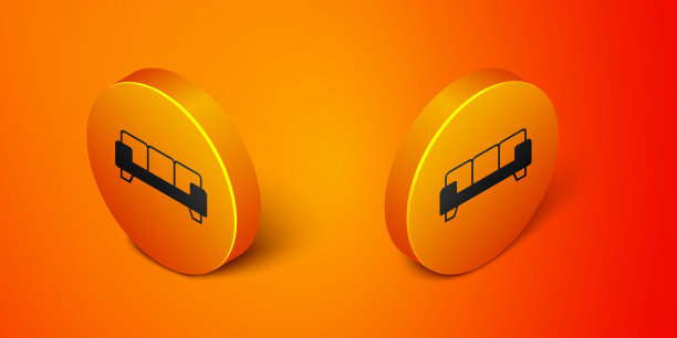 等距沙发图标孤立在橙色背景图片下载