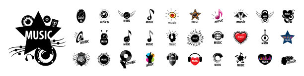 白色背景上的一组标志音乐图片下载