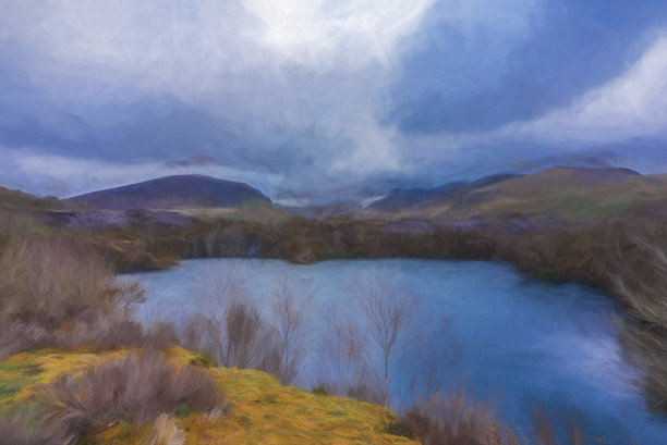 多萝西娅石板采石场的数字绘画，南特尔谷，威尔士，英国图片下载