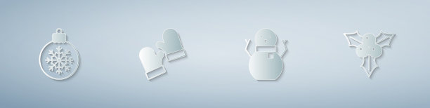 设置圣诞球手套，雪人和树枝图片下载