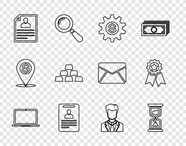 设定线笔记本电脑旧沙漏齿轮与美元图片下载