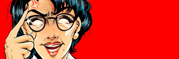 美国漫画风格的彩色插图，一个怪物的父母教育妈妈与眼镜谁突然从它。图片下载