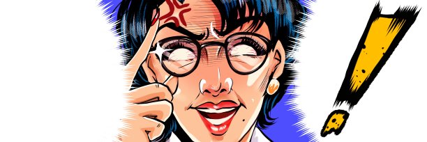 美国漫画风格的彩色插图，一个怪物的父母教育妈妈与眼镜谁突然从它。图片下载