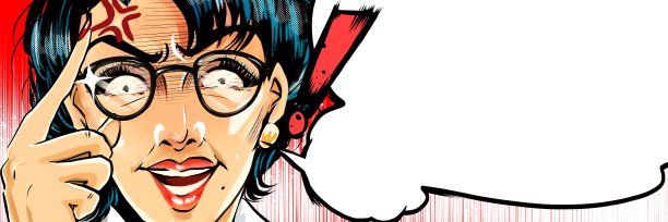 美国漫画风格的彩色插图，一个怪物的父母教育妈妈与眼镜谁突然从它。图片下载