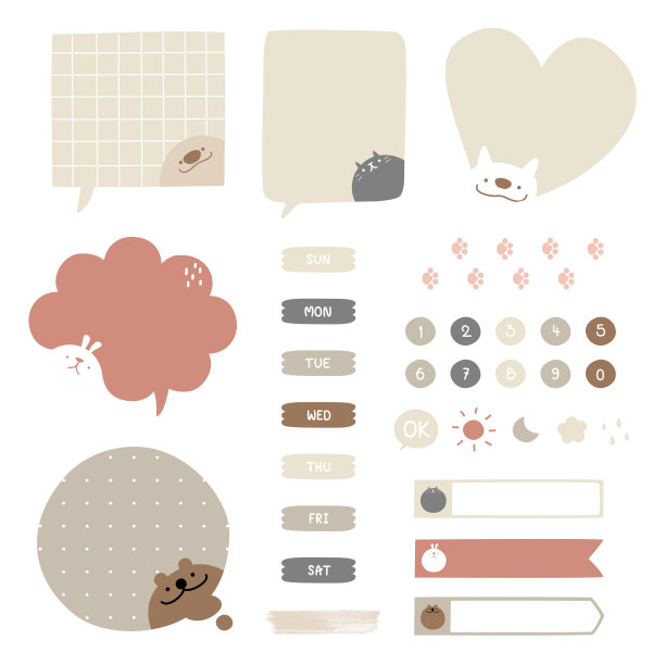 一套可爱的手绘，带图标的涂鸦文本框，语音泡泡气球图片下载