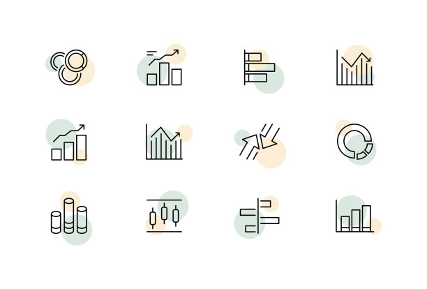 统计数据集图标。生意，工作，饼状图，柱状图，箭头，增长，下降，增加，减少。图的概念。矢量线图标的业务和广告图片下载