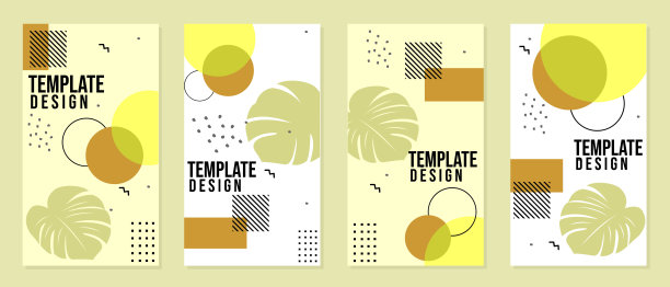 可编辑的现代模板的社会网络故事与自然主题。背景设计与棕榈叶元素图片下载