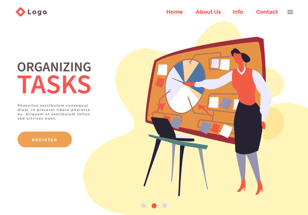 登陆页面模板与妇女使组织任务。计划和时间管理的概念图片下载