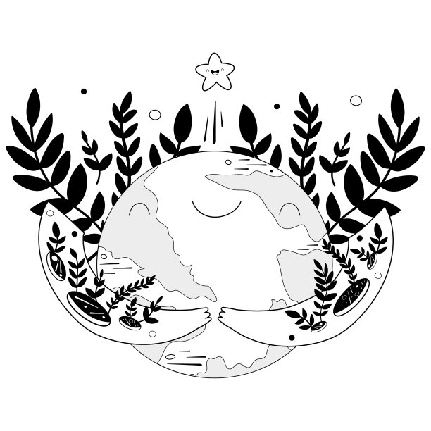 矢量大地微笑着，在一株植物的手中。图片下载