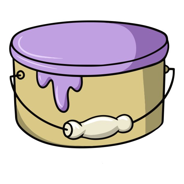 一个大罐子与液体丁香油漆，矢量插图在卡通风格图片下载