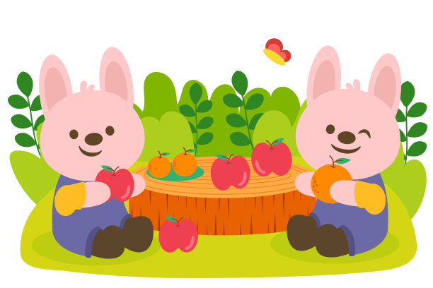 兔子夫妇在公园吃水果图片下载