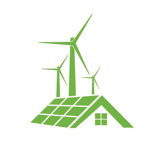 带有太阳能电池板和风力涡轮机的生态概念屋。图片下载