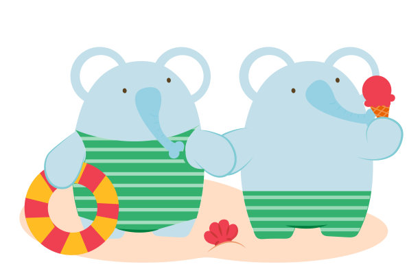 一对大象夫妇在海滩上休息图片下载