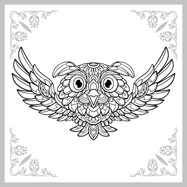 可爱的猫头鹰鸟卡通涂鸦艺术。孤立在白色背景。图片下载