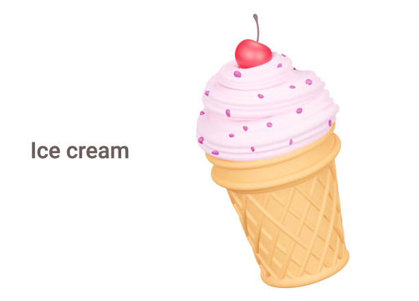 冰淇淋。华夫杯冰淇淋配樱桃。在透明背景上孤立的3d对象图片下载