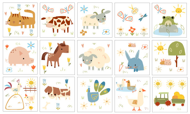 农业动物向量集教育儿童卡。图片下载