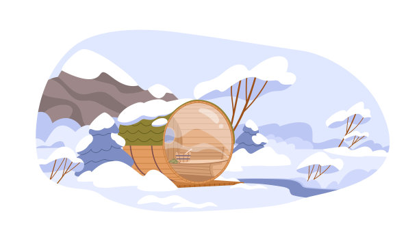 木桶桑拿和玻璃在冬季自然图片下载