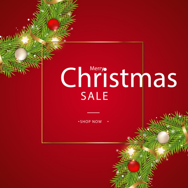 圣诞销售横幅与绿色花环销售图片下载